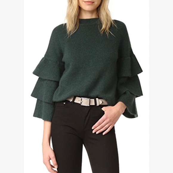 Endless Rose Sweaters - Endless Rose Tiered Ruffle Sleeve Green Sweater